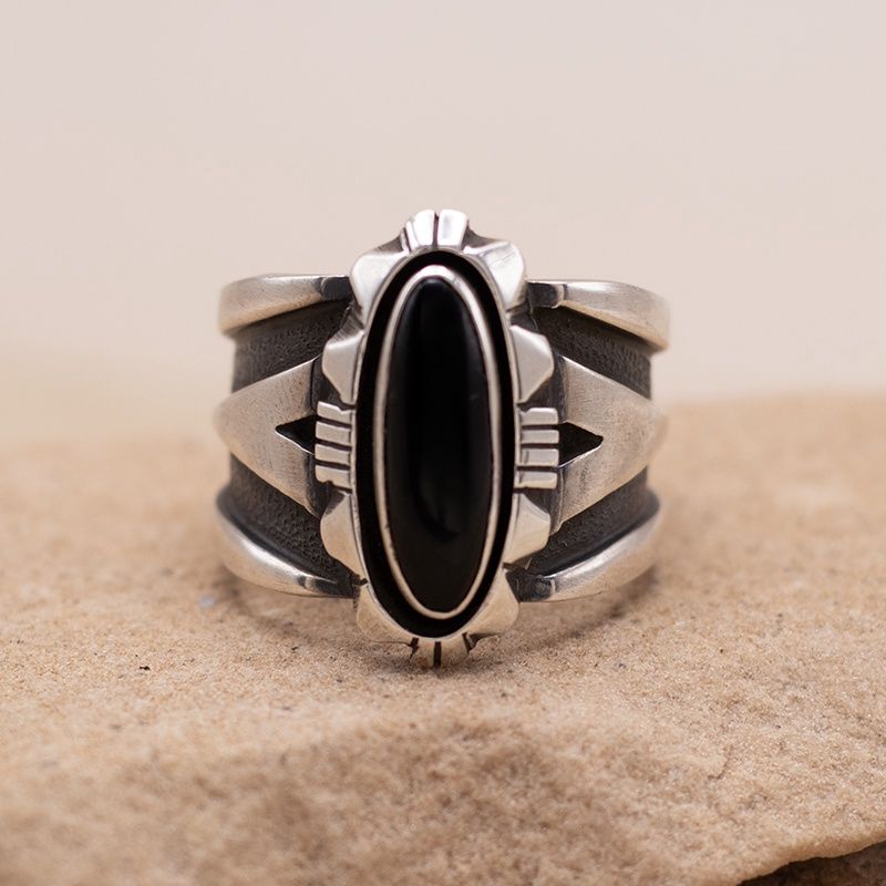 Black Onyx Ring with Sawcut Mounting by C. Willie