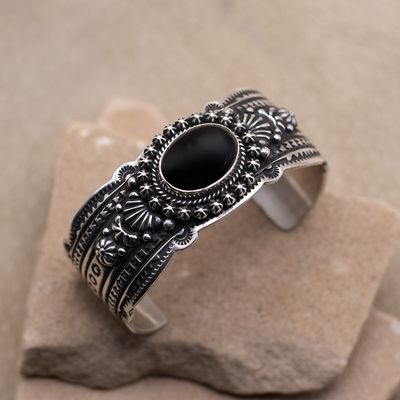 Wide Black Onyx Shot Cuff Bracelet by Happy Piasso