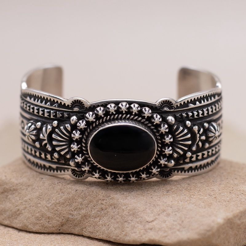 Wide Black Onyx Shot Cuff Bracelet by Happy Piasso