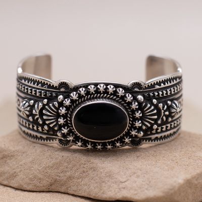 Wide Black Onyx Shot Cuff Bracelet by Happy Piasso