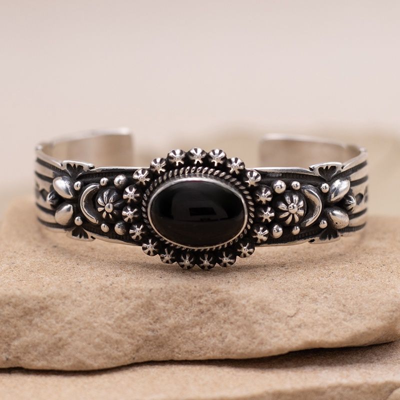 Single Stone Black Onyx Shot Cuff Bracelet by Happy Piasso