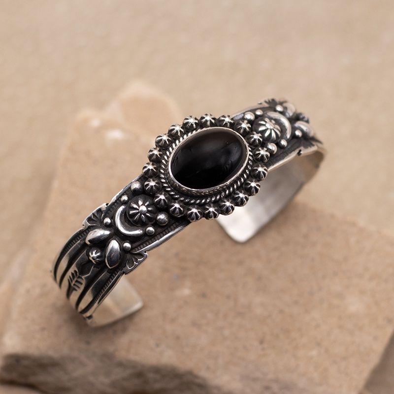 Single Stone Black Onyx Shot Cuff Bracelet by Happy Piasso