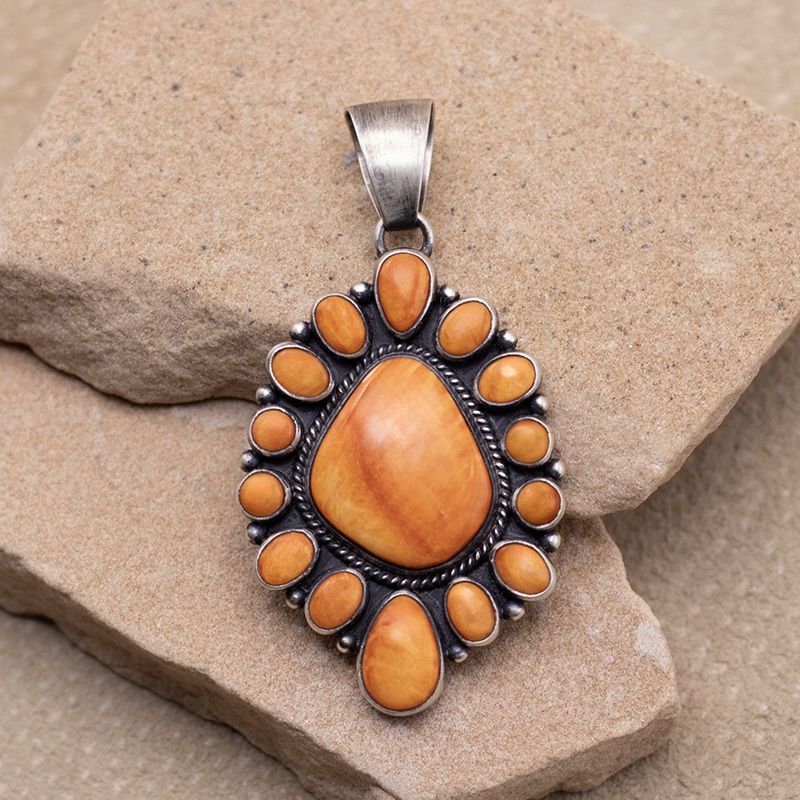 Orange Spiny Oyster Shell Cluster Pendant