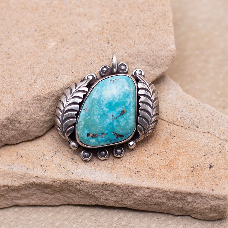 Large Single Stone Pendant with Leaf Designs