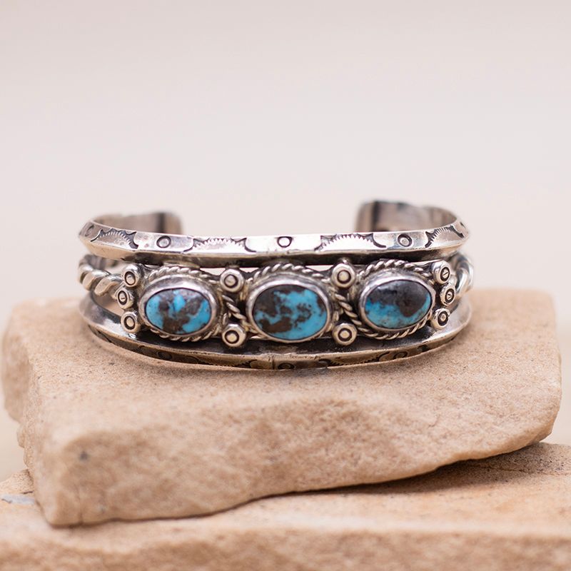 3 Stone Heavy Split Wire Cuff with Stamping