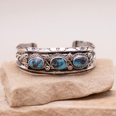 3 Stone Heavy Split Wire Cuff with Stamping