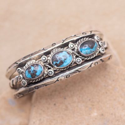 3 Stone Heavy Split Wire Cuff with Stamping