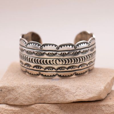 Wide Stamped Silver Cuff (smaller center stamps)