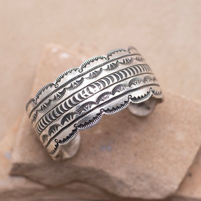 Wide Stamped Silver Cuff (smaller center stamps)