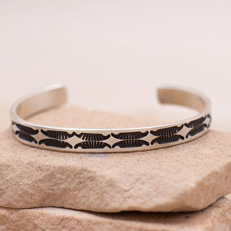 Heavy Stamped Silver Stacker Cuff
