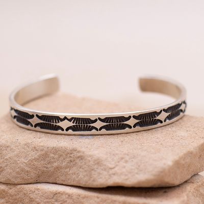 Heavy Stamped Silver Stacker Cuff