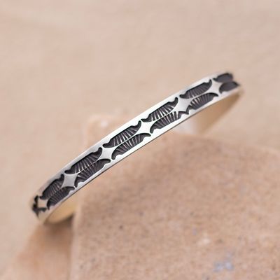 Heavy Stamped Silver Stacker Cuff