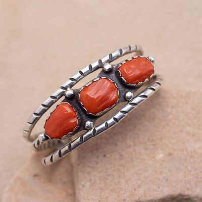 3 Stone Nugget Coral Split Wire Cuff