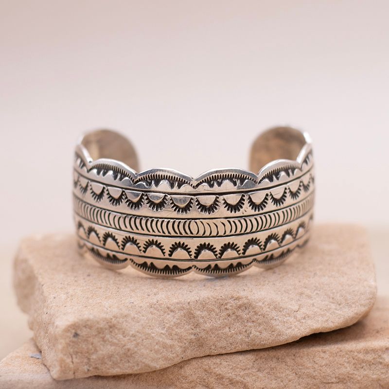 Wide Silver Cuff with Scalloped Edges