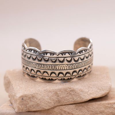Wide Silver Cuff with Scalloped Edges