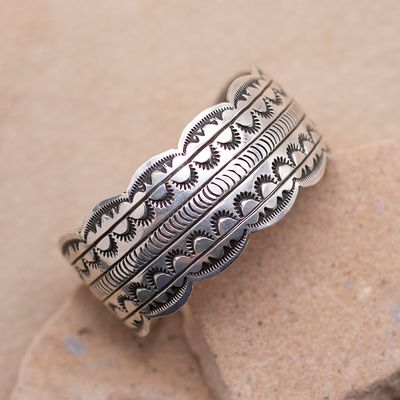Wide Silver Cuff with Scalloped Edges