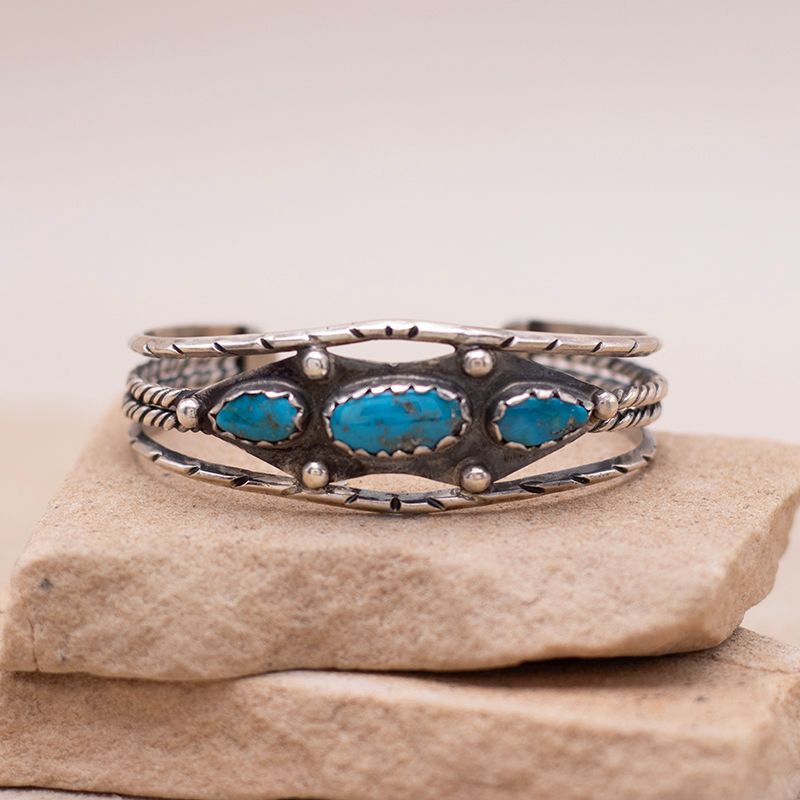 3 Stone Stamped Split Wire Cuff