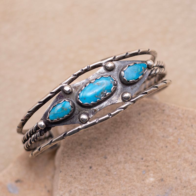 3 Stone Stamped Split Wire Cuff