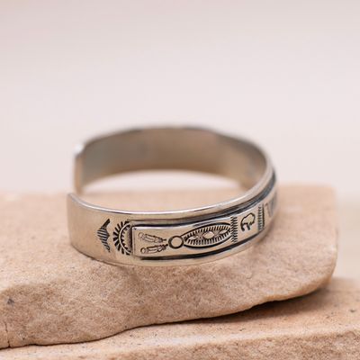 Stamped Silver Cuff with Geometric and Buffalo Stamps