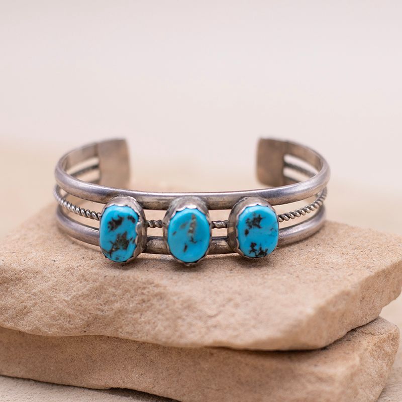Three Stone simple split wire turquoise cuff