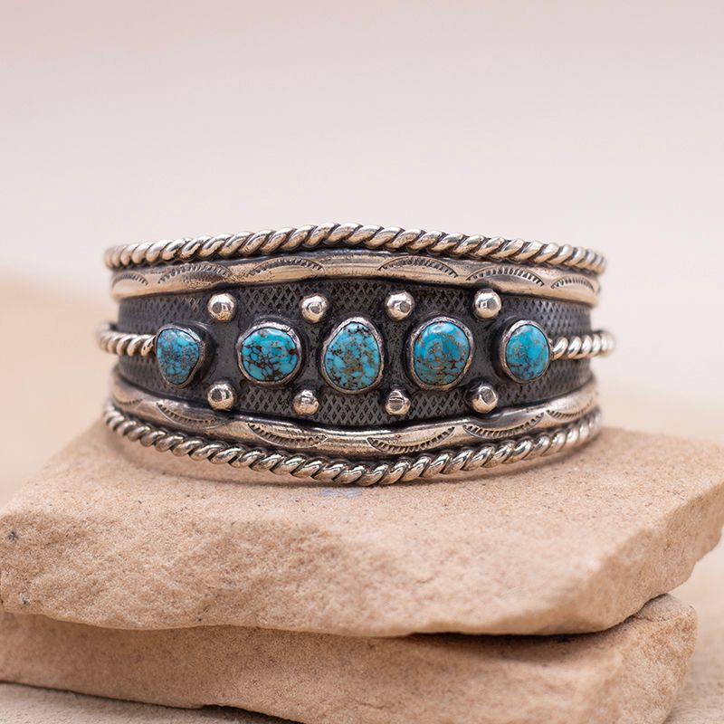 Wide 5 Stone Turquoise Cuff