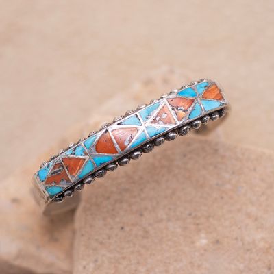 Vintage Coral and Turquoise Inlay Cuff