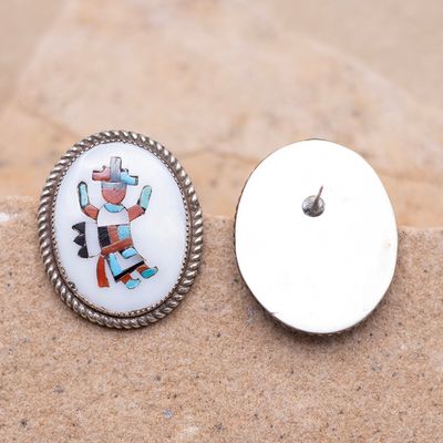 Multicolor Inlay Yei Earrings in Mother of Pearl