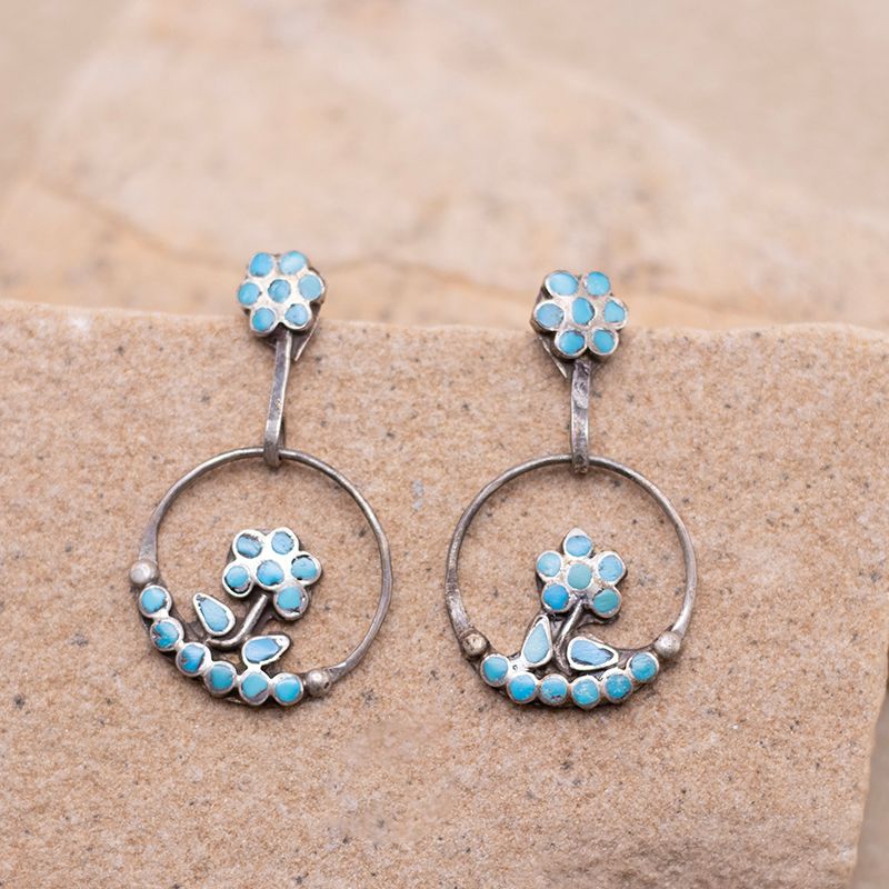 Flush Inlay Dangle Flower Hoops