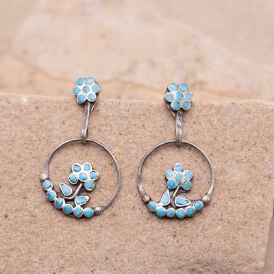 Flush Inlay Dangle Flower Hoops