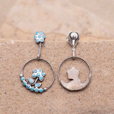 Flush Inlay Dangle Flower Hoops