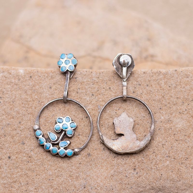 Flush Inlay Dangle Flower Hoops