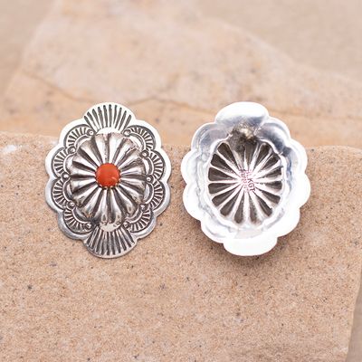 Concho Style Single Coral Stone Earring