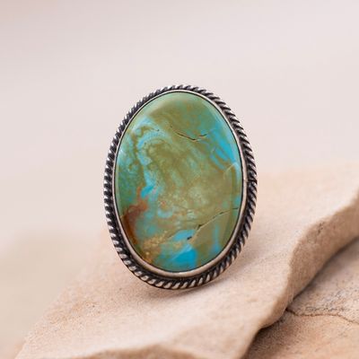 Large Turquoise Ring With Adjustable Shank