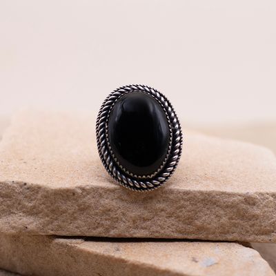 Large Oval Onyx Ring with Twist Wire