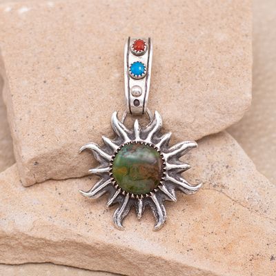 Green Turquoise Stone Sun Pendant with stones on Bail