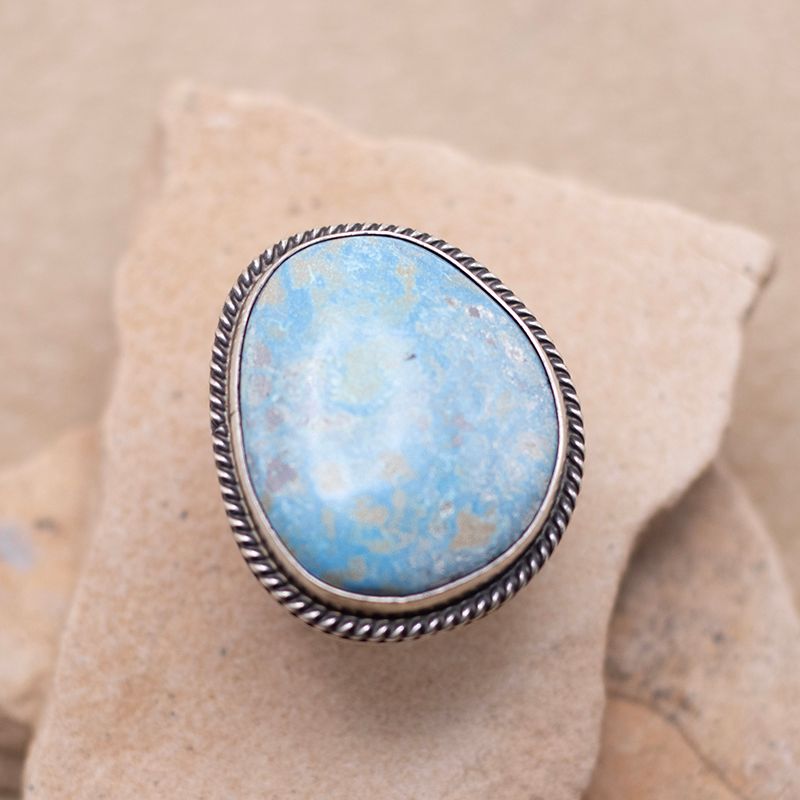 Large Light Colored Turquoise Ring with Adjustable Shank