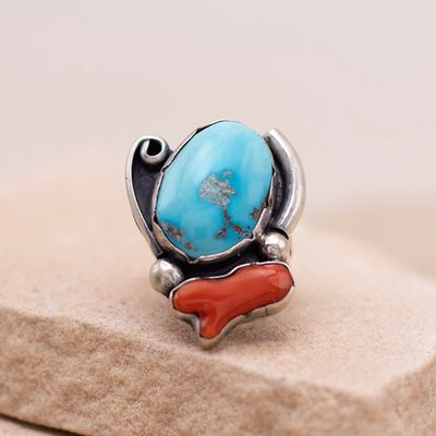 Unique Turquoise &amp; Coral Ring