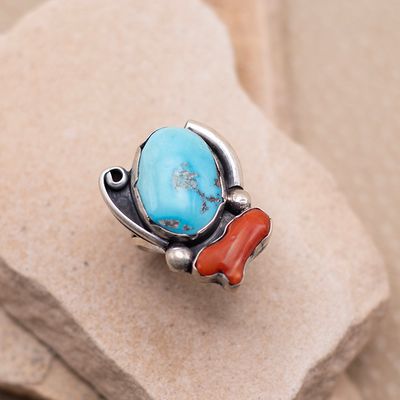 Unique Turquoise &amp; Coral Ring