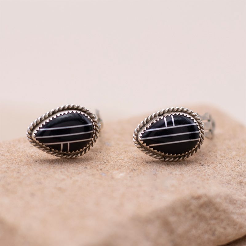 Black Jet Inlay Studs Clip On