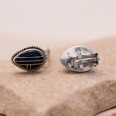 Black Jet Inlay Studs Clip On
