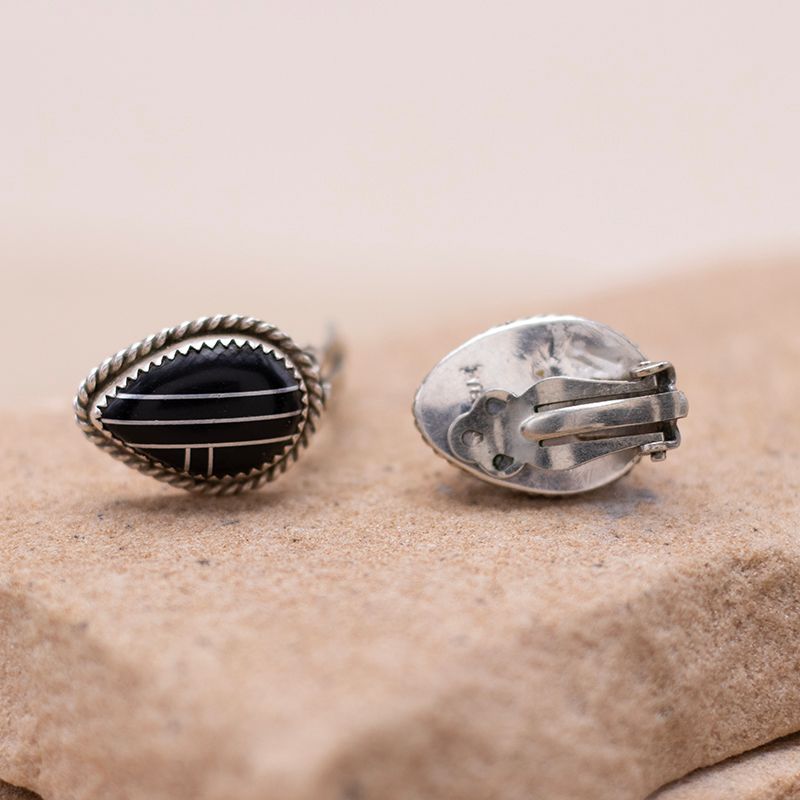 Black Jet Inlay Studs Clip On