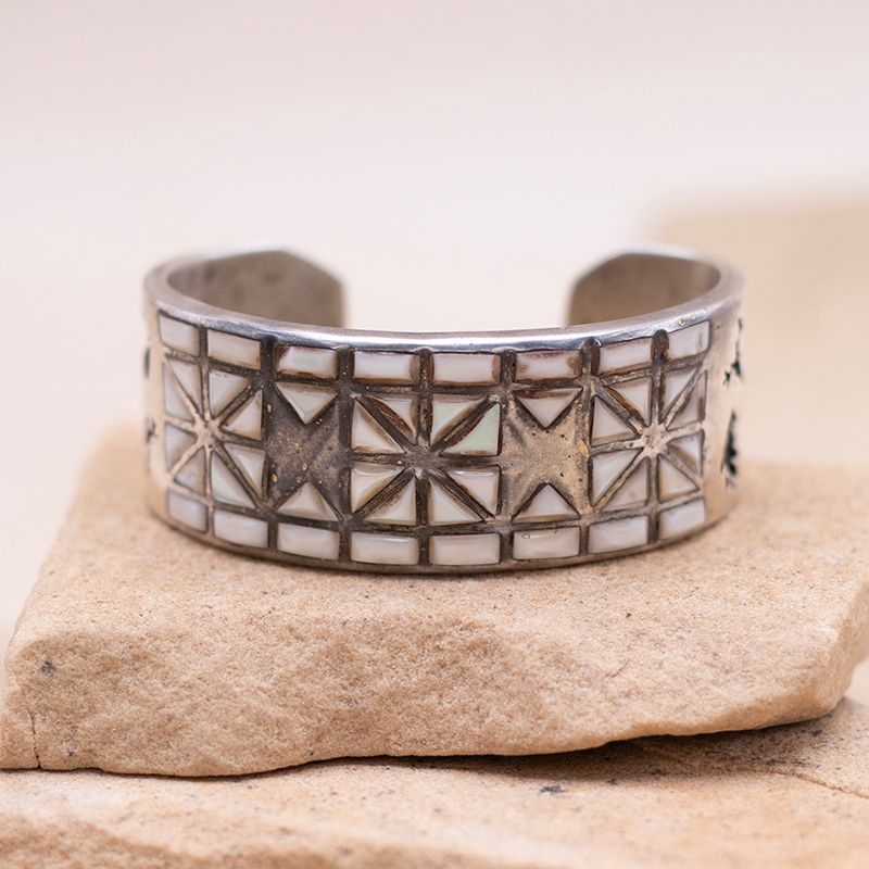 Mother of Pearl Inlay Cuff with Overlay Designs