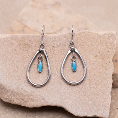 Double Dangle Silver Loop Earrings with Turquoise