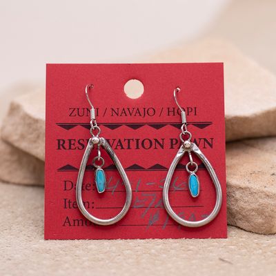 Double Dangle Silver Loop Earrings with Turquoise