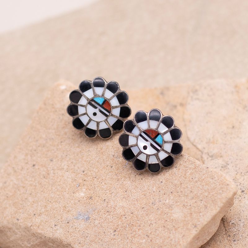 Screwback Zuni Sun Face Earrings