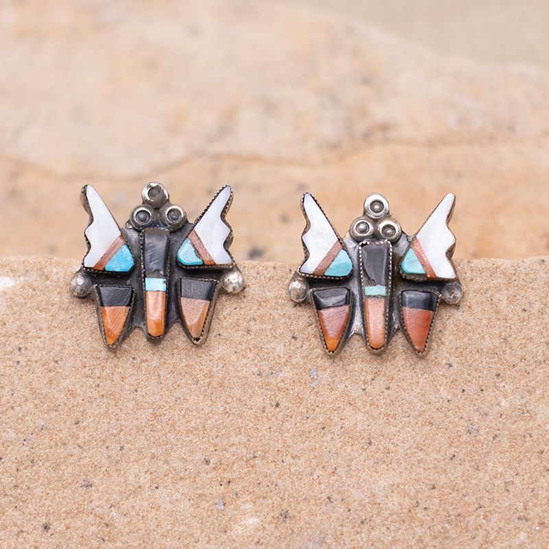 Multicolor Inlay Butterfly Studs