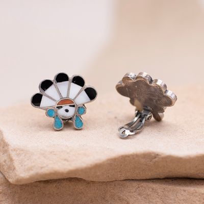 Multicolor Sunface Clip on Earrings