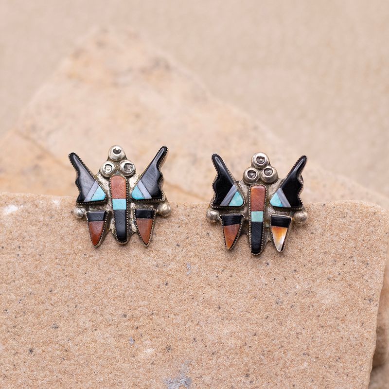 Multicolor Butterfly Studs with Black Wings