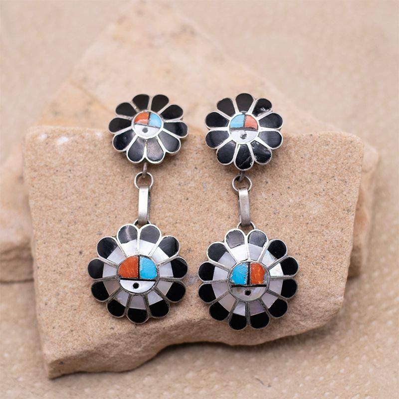 Large Double Dangle Sunface Earrings