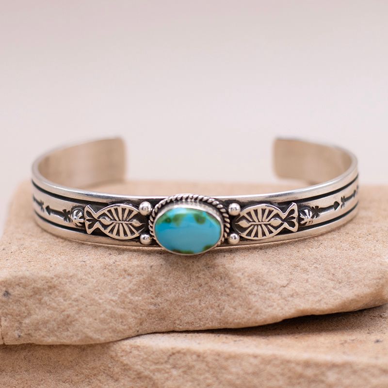 Narrow Single Stone Sonoran Blue Cuff